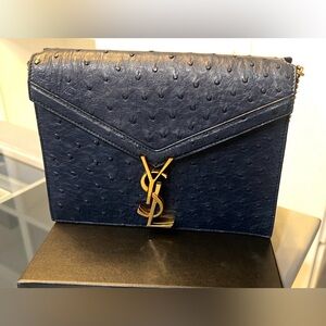 YSL-Navy Ostrich leather bag- RARE